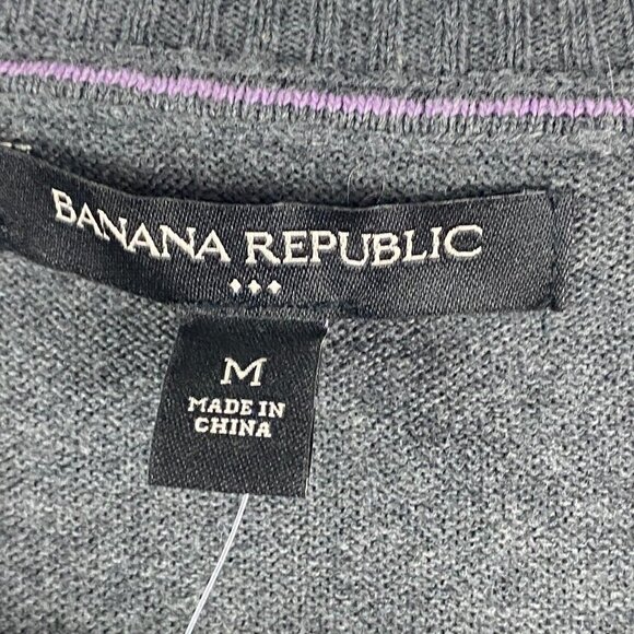 Banana Republic V Neck Sweater Mens Medium Cotton Gray Pullover Basic - Picture 4 of 10